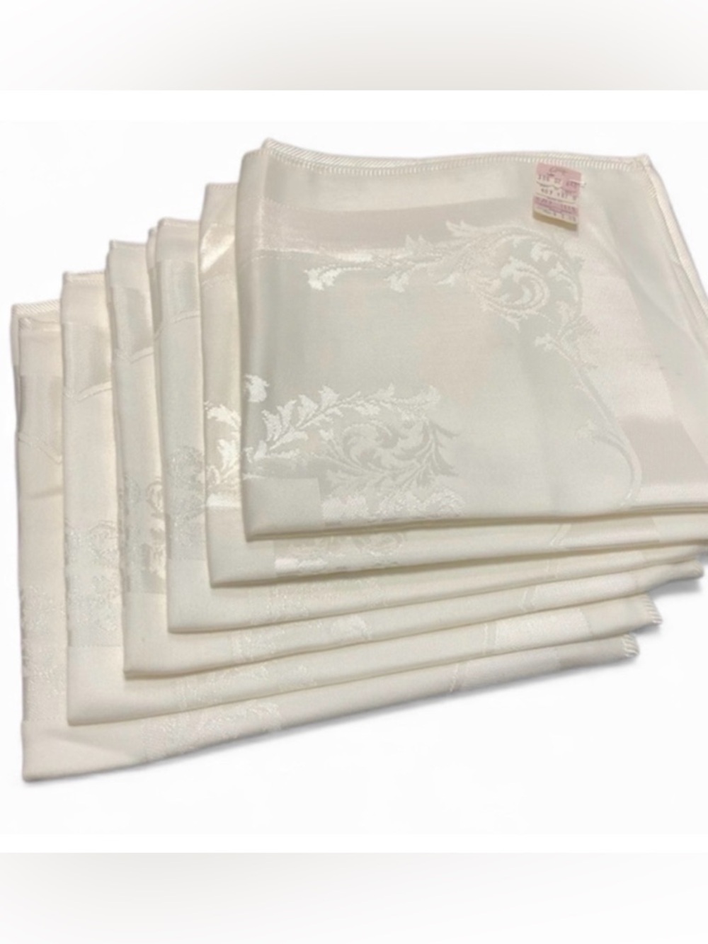 6 Vintage Ivory Damask Cloth Napkins Set w/ Original Tags – Elegant Table Linens